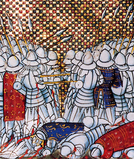 Men at arms fighting on foot